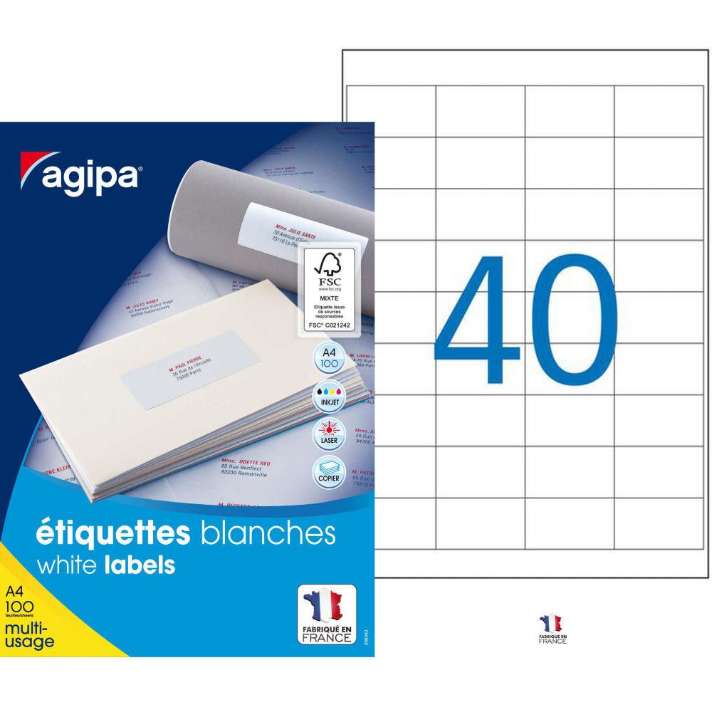tiquettes adhsives blanches multi-usages, 48,5  x 25,4 mm -  4000 tiquettes par bote, 40 tiquettes par feuille (bote 4000 units)