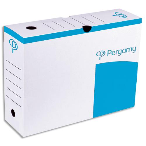 Bote  archives 1er prix - dos de 10 cm - en carton ondul - kraft blanc imprim bleu