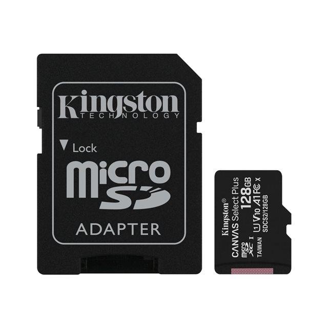 Kingston technology canvas select carte micsdxc plus 100r a1 c10 de 128 go + adp