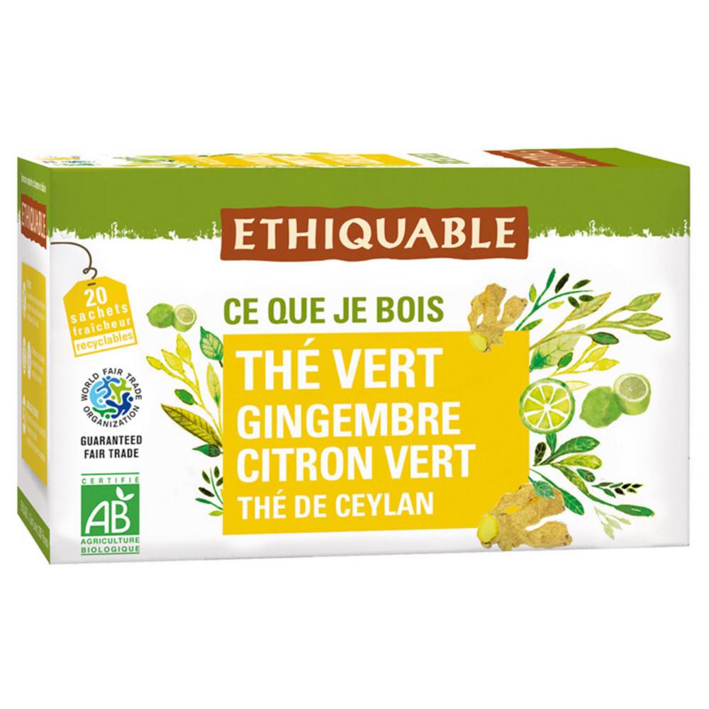 Sachets de th vert de Ceylan gingembre citron vert (paquet 20 units)