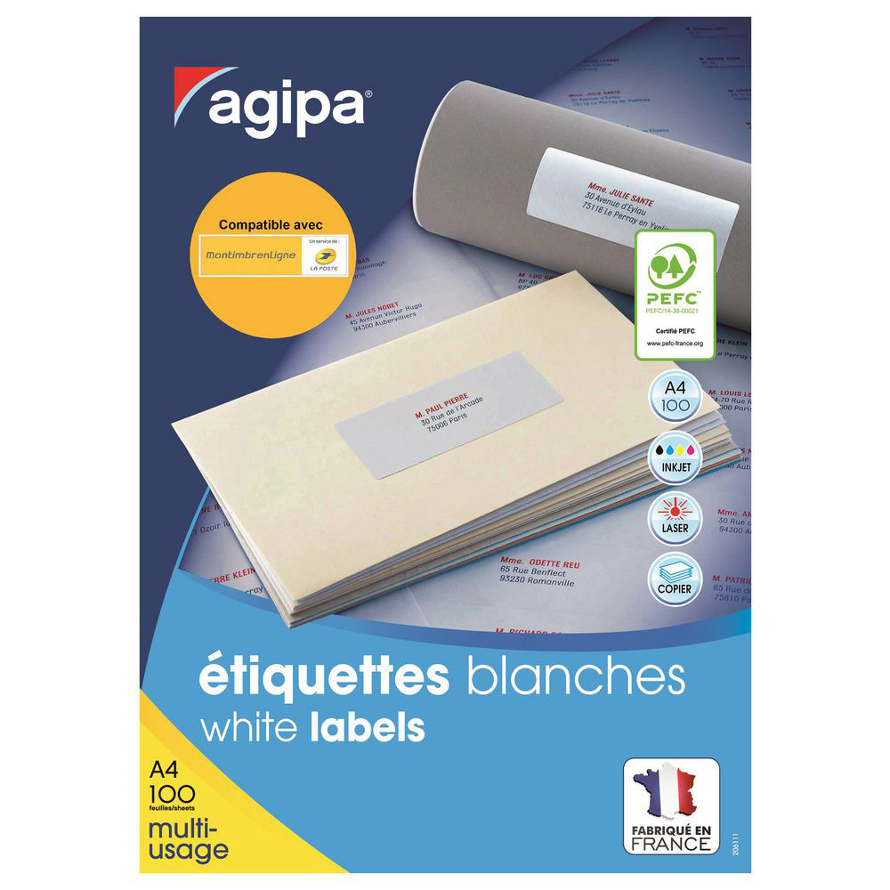 tiquettes adhsives blanches multi-usages, 70 X 37 mm - 2400 tiquettes par bote, 24 tiquettes par feuille (paquet 2400 units)