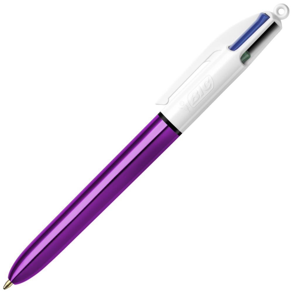 4 couleurs Shine - Stylo bille rtractable pointe moyenne 1 mm - Corps Violet mtal