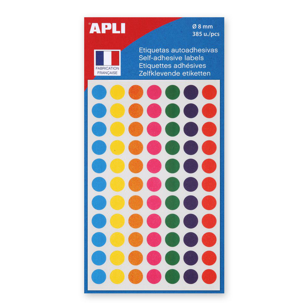 Pastilles adhsives de couleur, o 8 mm - Pochette de 385, coloris assortis (blister 385 units)