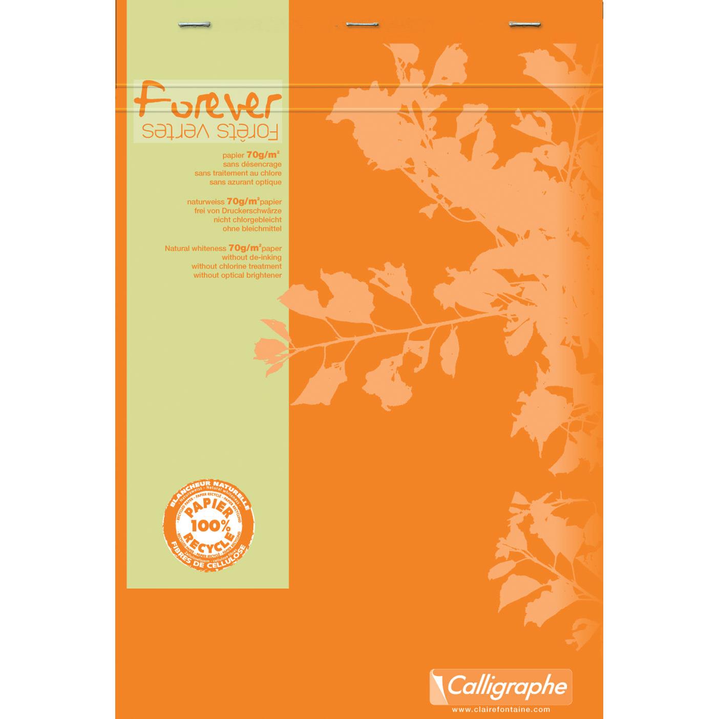 Bloc-notes FOREVER - A4 - agraf en-tte - 200 pages - 5x5 - papier 70 g recycl - 21 x 29,7 cm  (bloc 50 feuilles)