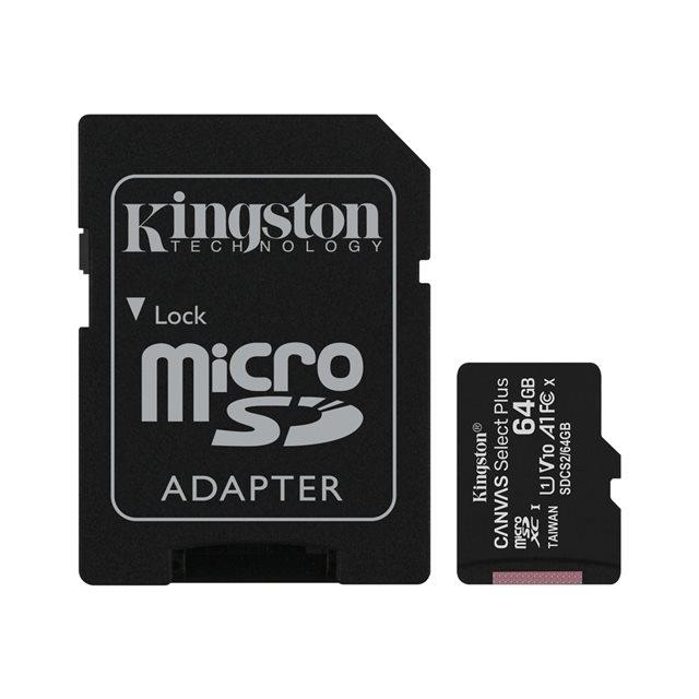 Kingston technology canvas select carte micsdxc plus 100r a1 c10 de 64 go + adp