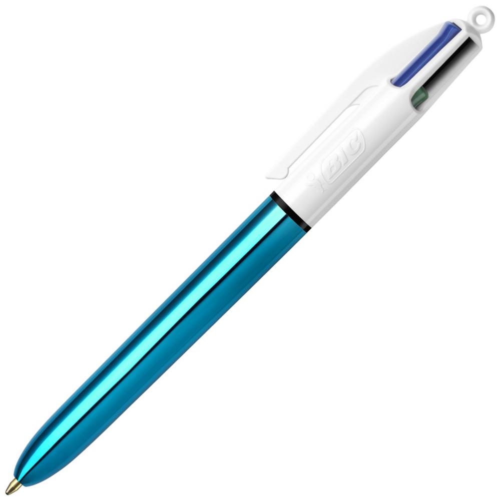 4 couleurs Shine - Stylo bille rtractable pointe moyenne 1 mm - Corps Bleu mtal