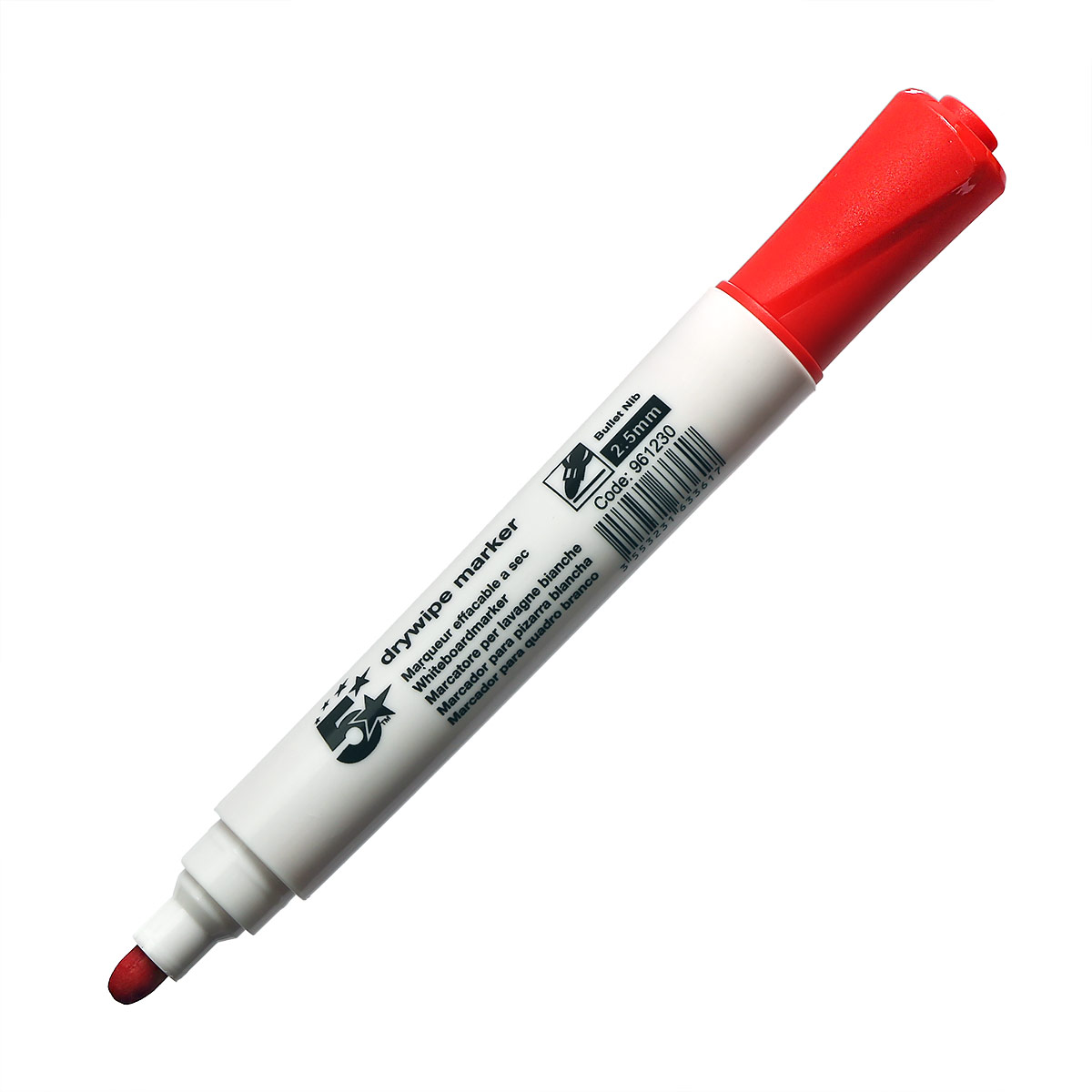 Marqueur effaable  sec 1er prix - pour tableaux blancs - corps plastique - pointe ogive - encre rouge