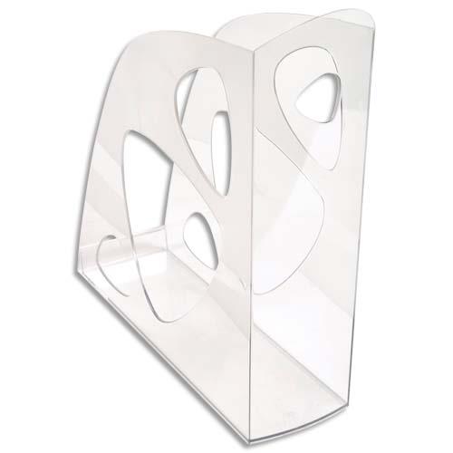 Porte-revues 1er prix en polystyrne - dos 7,7 cm - cristal transparent