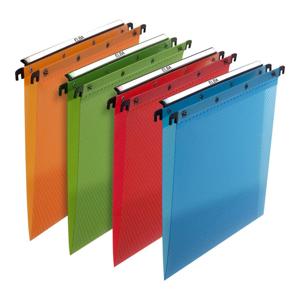 Dossiers suspendus pour tiroir Elba - polypropylne - dos  V - couleurs assorties  - paquet de 10