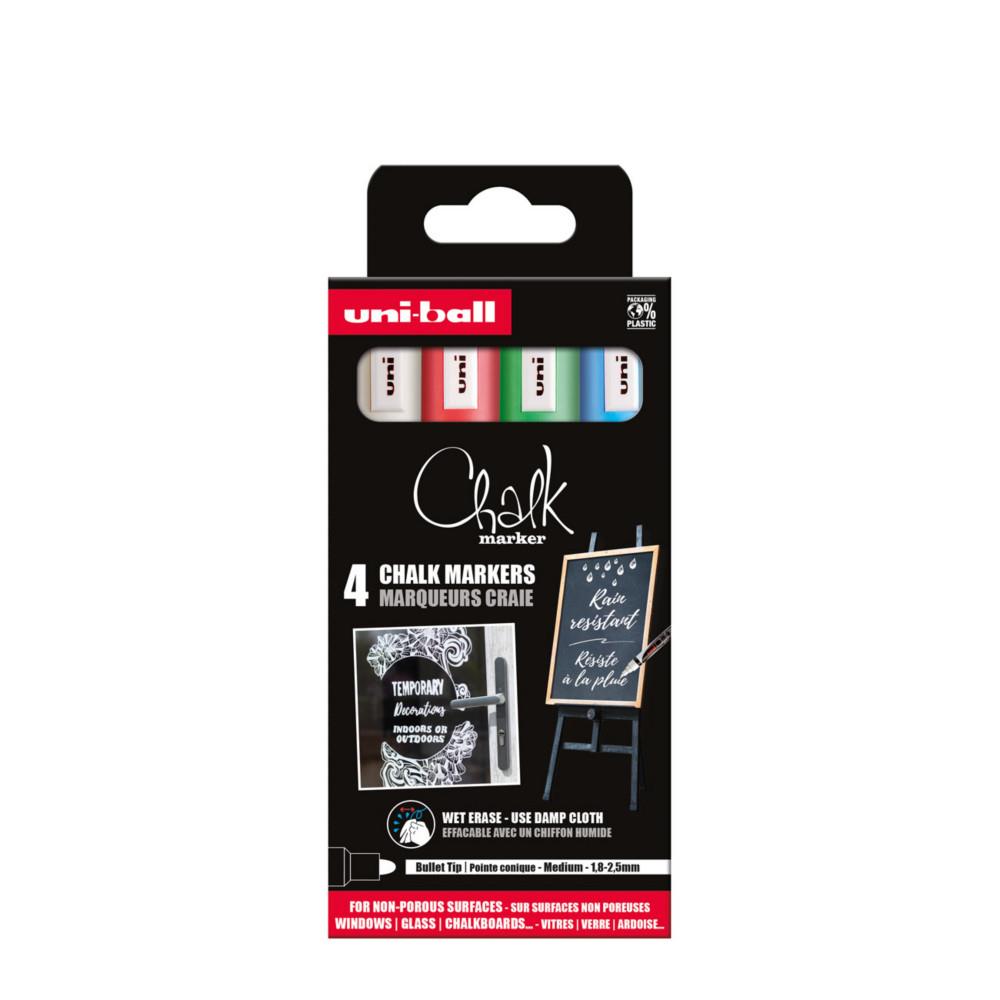 Marqueur craie Shalk PWE-5M -  Pointe conique moyenne 2,5 mm - 4 couleurs assorties (paquet 4 units)