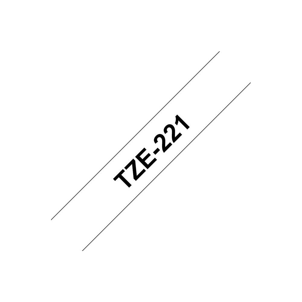 Brother TZe-221 - Adhsif standard - noir sur blanc - Rouleau (0,9 cm x 8 m) 1 cassette(s) ruban lamin - pour Brother PT-D210, D600, H110; P-Touch PT-1005, 1880, E800, H110; P-Touch Cube Plus PT-P710