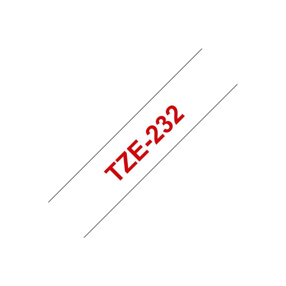 Brother TZe-232 - Adhsif standard - rouge sur blanc - Rouleau (1,2 cm x 8 m) 1 cassette(s) ruban lamin - pour Brother PT-D210, D600, H110; P-Touch PT-1005, 1880, E800, H110; P-Touch Cube Plus PT-P710