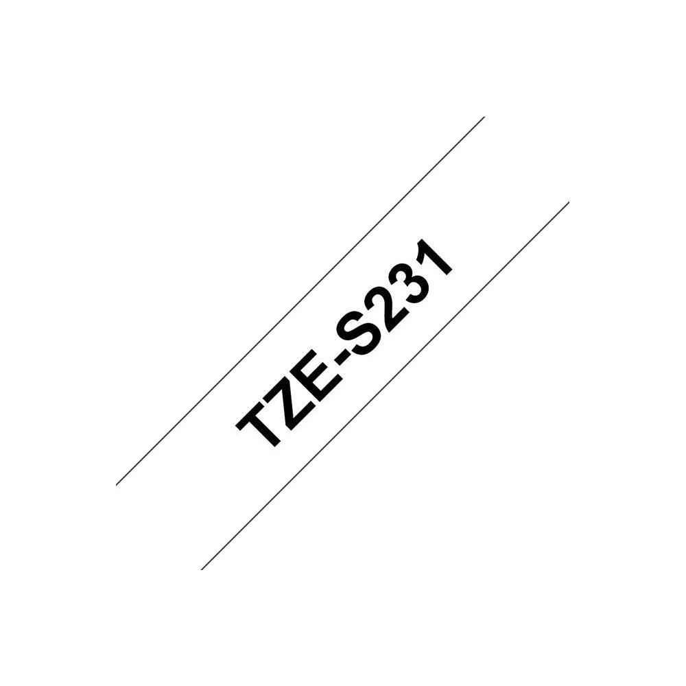 Brother TZe-S231 - Adhsif extra fort - noir sur blanc - Rouleau (1,2 cm x 8 m) 1 cassette(s) ruban lamin - pour Brother PT-D210, D600, H110; P-Touch PT-1005, 1880, E800, H110; P-Touch Cube Plus PT-P710
