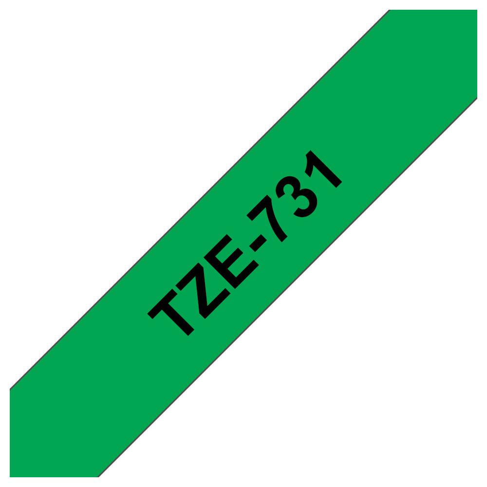 Brother TZe-731 - Noir sur vert - Rouleau (1,2 cm x 8 m) 1 cassette(s) ruban lamin - pour Brother PT-D210, D600, H110, P750; P-Touch PT-1005, D450, H110; P-Touch Cube Pro PT-P910