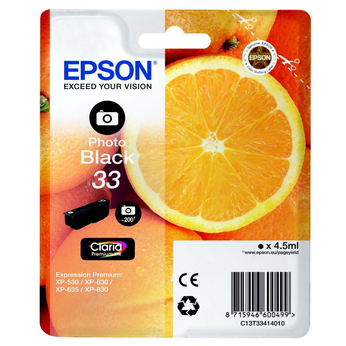 Cartouches pour imprimantes - Epson oranges c13t33414010 cartouche d'encre 1 pice(s) original photo noire