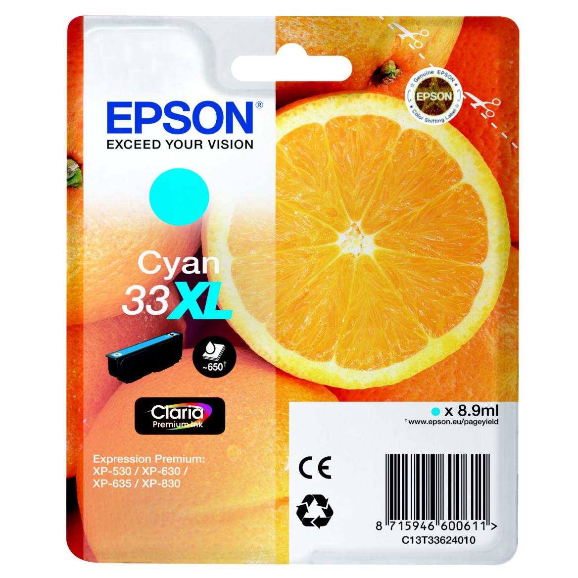 Cartouches pour imprimantes - Epson oranges c13t33624010 cartouche d'encre 1 pice(s) original cyan
