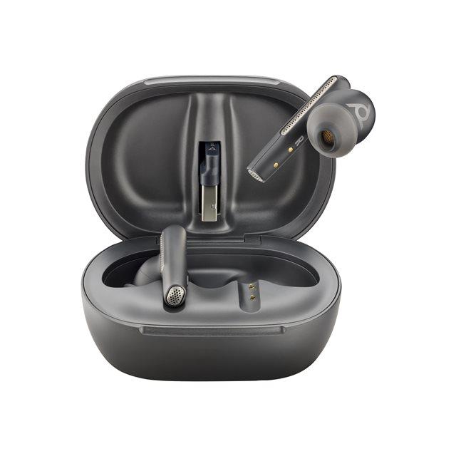 Poly Voyager Free 60+ - couteurs sans fil avec micro - intra-auriculaire - Bluetooth - Suppresseur de bruit actif - jack 3,5mm, USB-A via adaptateur Bluetooth - noir de charbon - Certifi pour Zoom Rooms