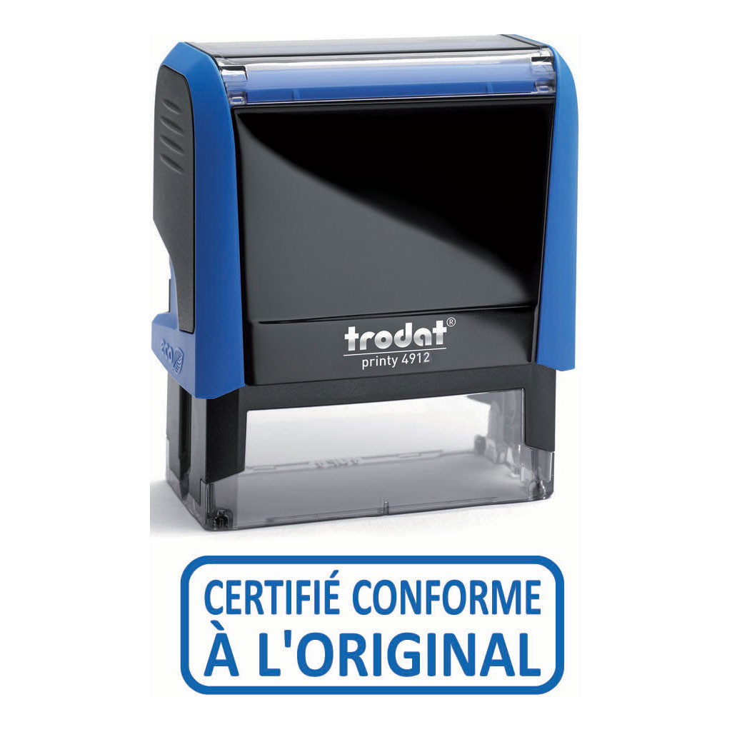 Tampon Trodat XPRINT  formule : CERTIFI CONFORME A L'ORIGINAL - Encrage automatique rechargeable - empreinte bleu 45 x 16 mm