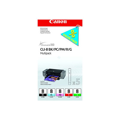 Cartouches pour imprimantes - Canon multipack de 5 cartouches d'encre cli-8 bk/pc/pm/r/g