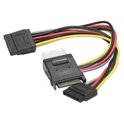 Aten 147557 cble sata 0,3 m sata 15 broches 2 x sata 15 broches+ molex (4 broches) couleurs assorties, noir