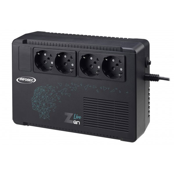 Infosec zen live 650 alimentation d'nergie non interruptible interactivit de ligne 0,65 kva 390 w 4 sortie(s) ca