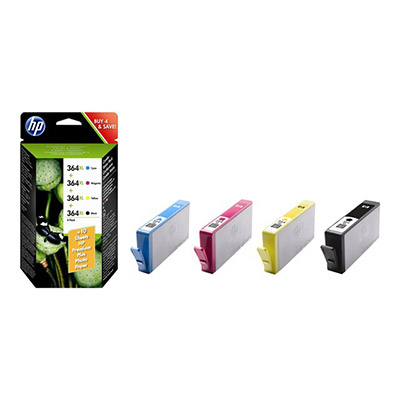 HP 364XL Combo Value Pack - Cartouche imprimante/kit papier - 1 x noir, jaune, cyan, magenta - pour Officejet 46XX; Photosmart 55XX B111, 6510 B211, B109, Wireless B110