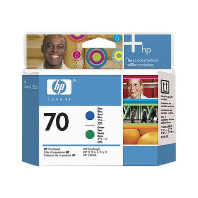 Hp 70 tte d'impression designjet bleue et verte