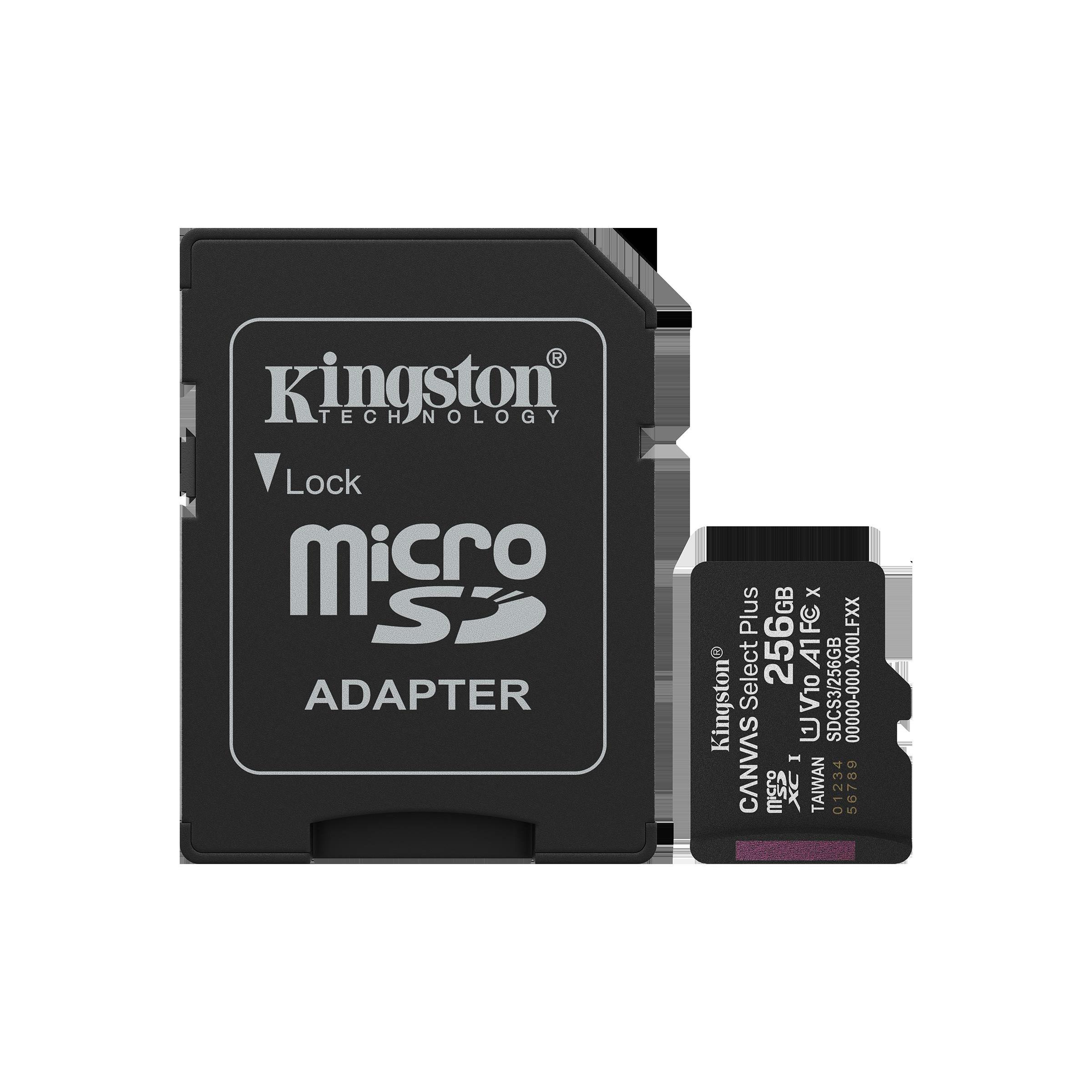 Kingston technology 256gb microsdxc canvas select plus gen3 150mb/s a1 (adaptateur sd inclus)