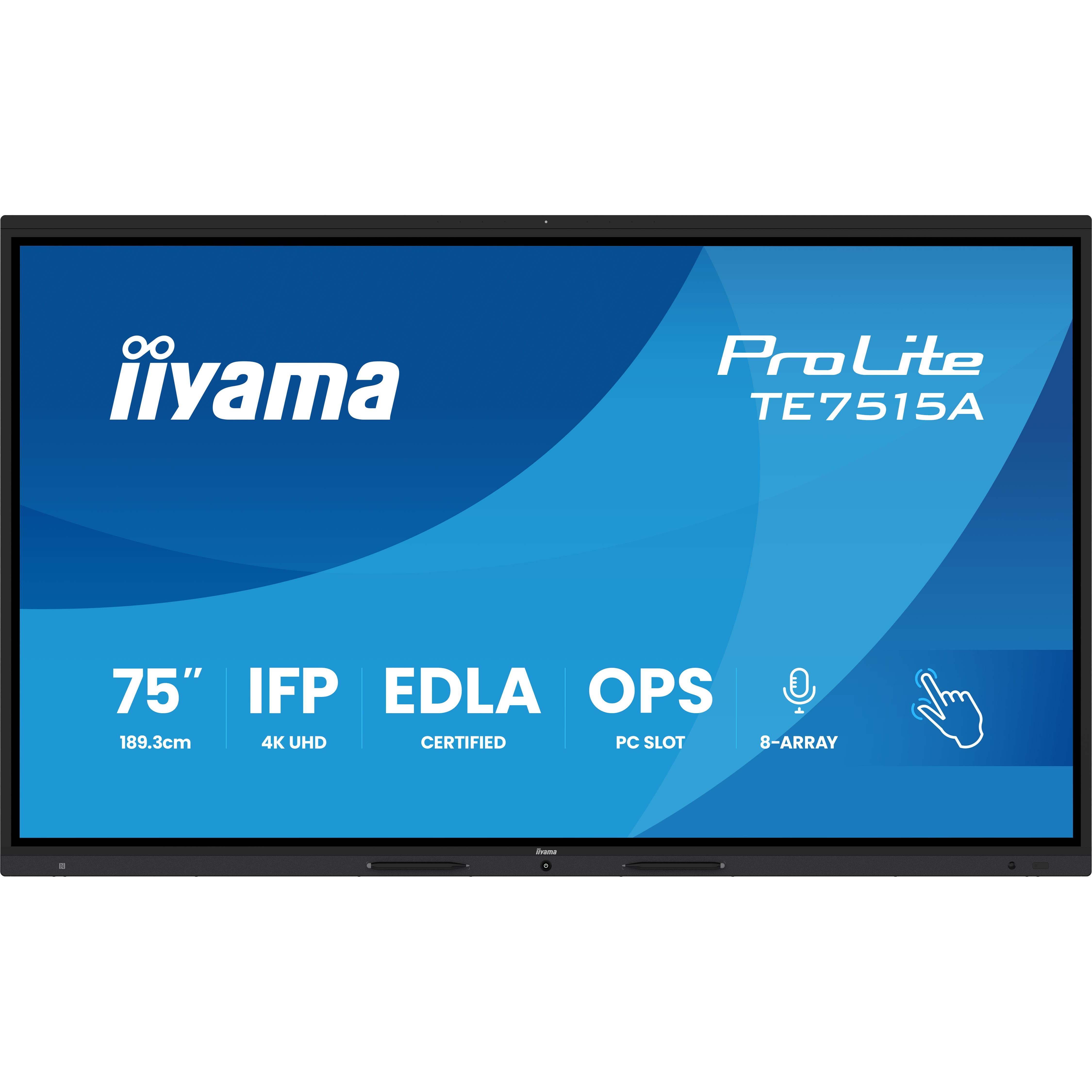 Iiyama te7515a-b1ag cran d'affichage dynamique cran plat interactif 189,2 cm (74.5") wifi 550 cd/m 4k ultra hd noir cran tactile intgr dans le processeur android