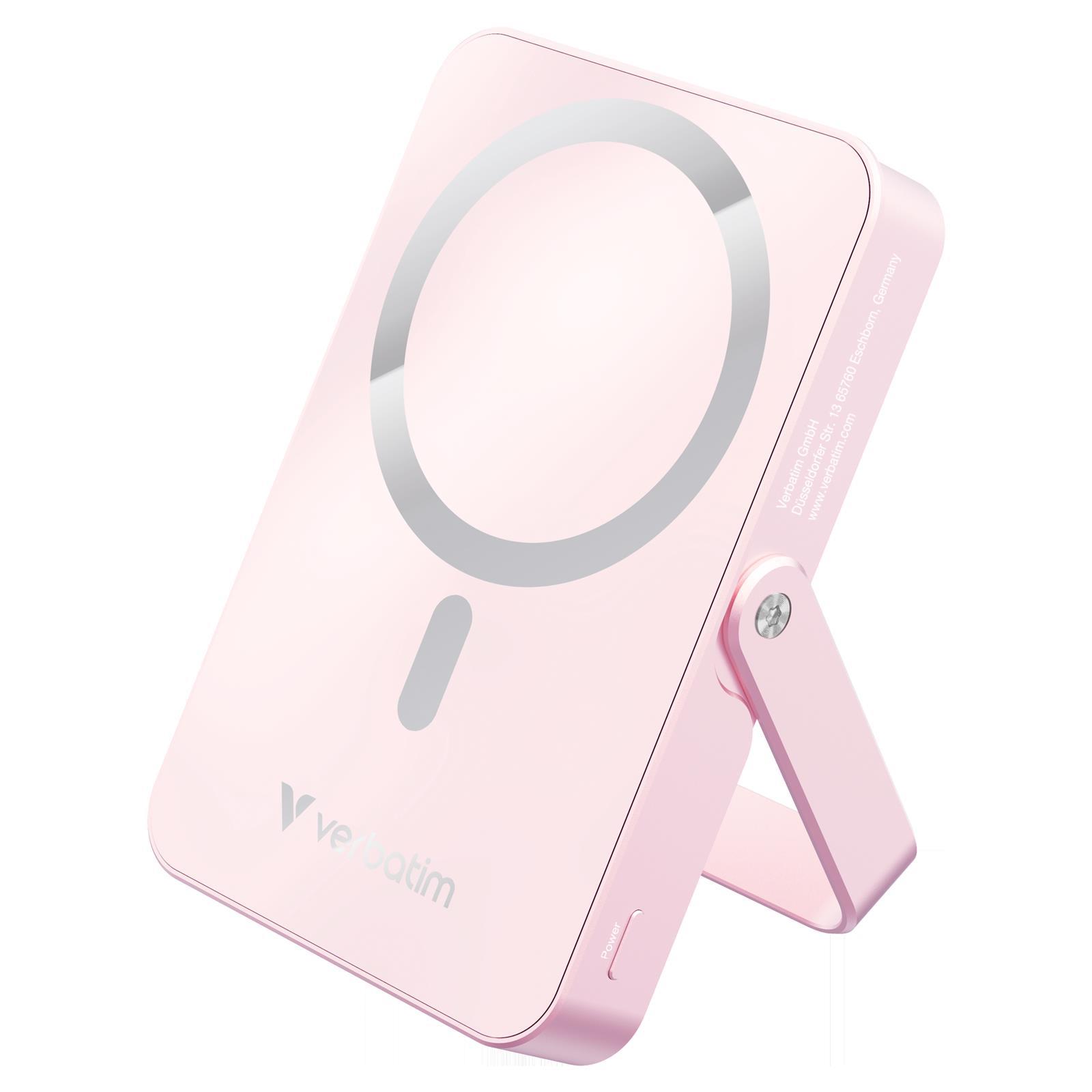 Batterie de secours externe (power bank) - Verbatim charge 'n' go magnetic wireless lithium polymre (lipo) 10000 mah recharge sans fil rose