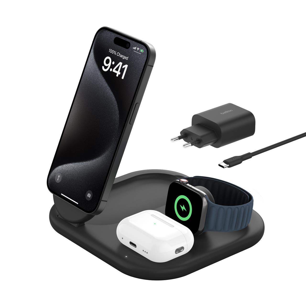 BOOSTCHARGE Qi2 15w Mag 3in1 Stand BL