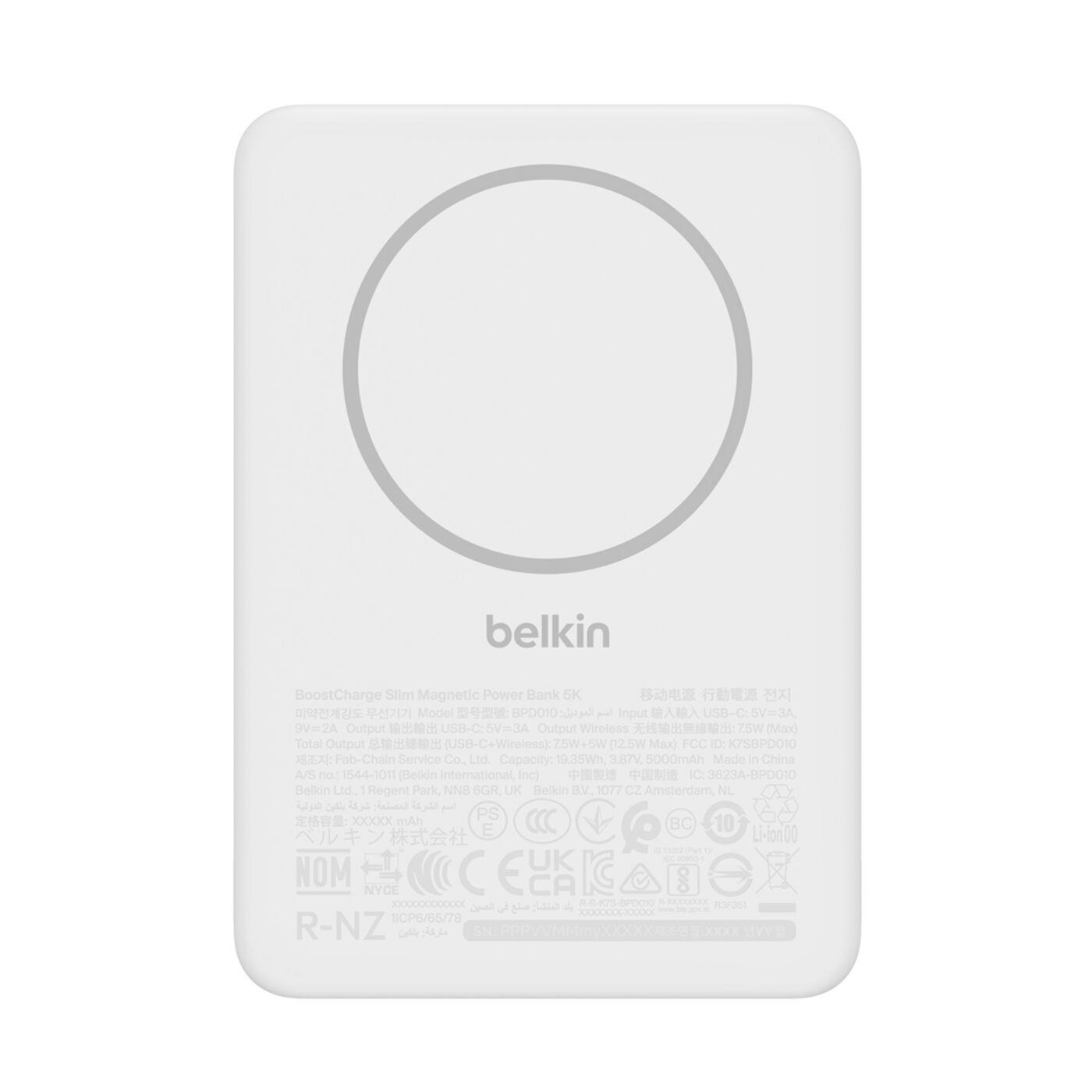 Batterie de secours externe (power bank) - Belkin bpd010hqwh 5000 mah recharge sans fil blanc