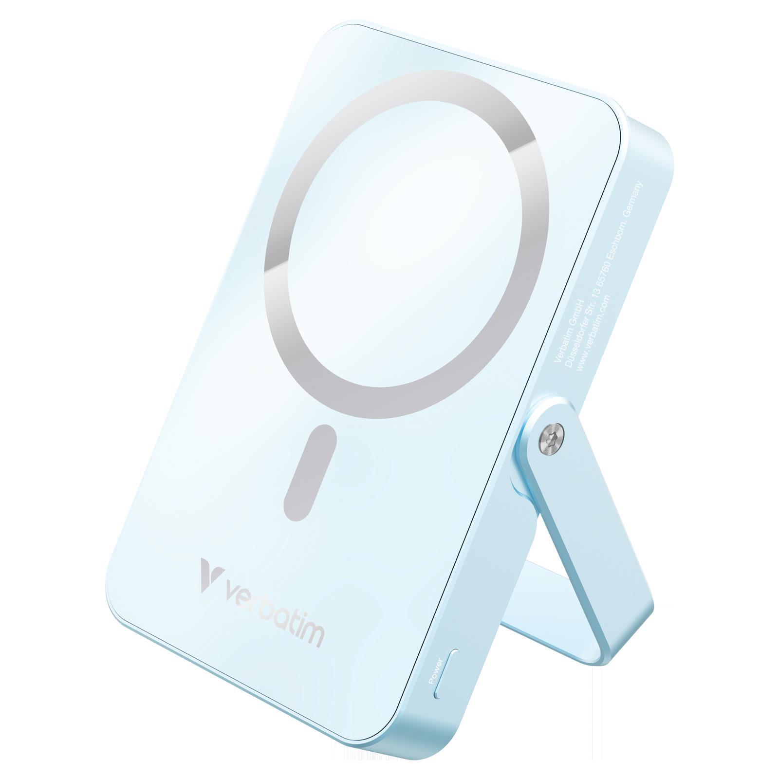 Batterie de secours externe (power bank) - Verbatim charge 'n' go magnetic wireless lithium polymre (lipo) 10000 mah recharge sans fil bleu