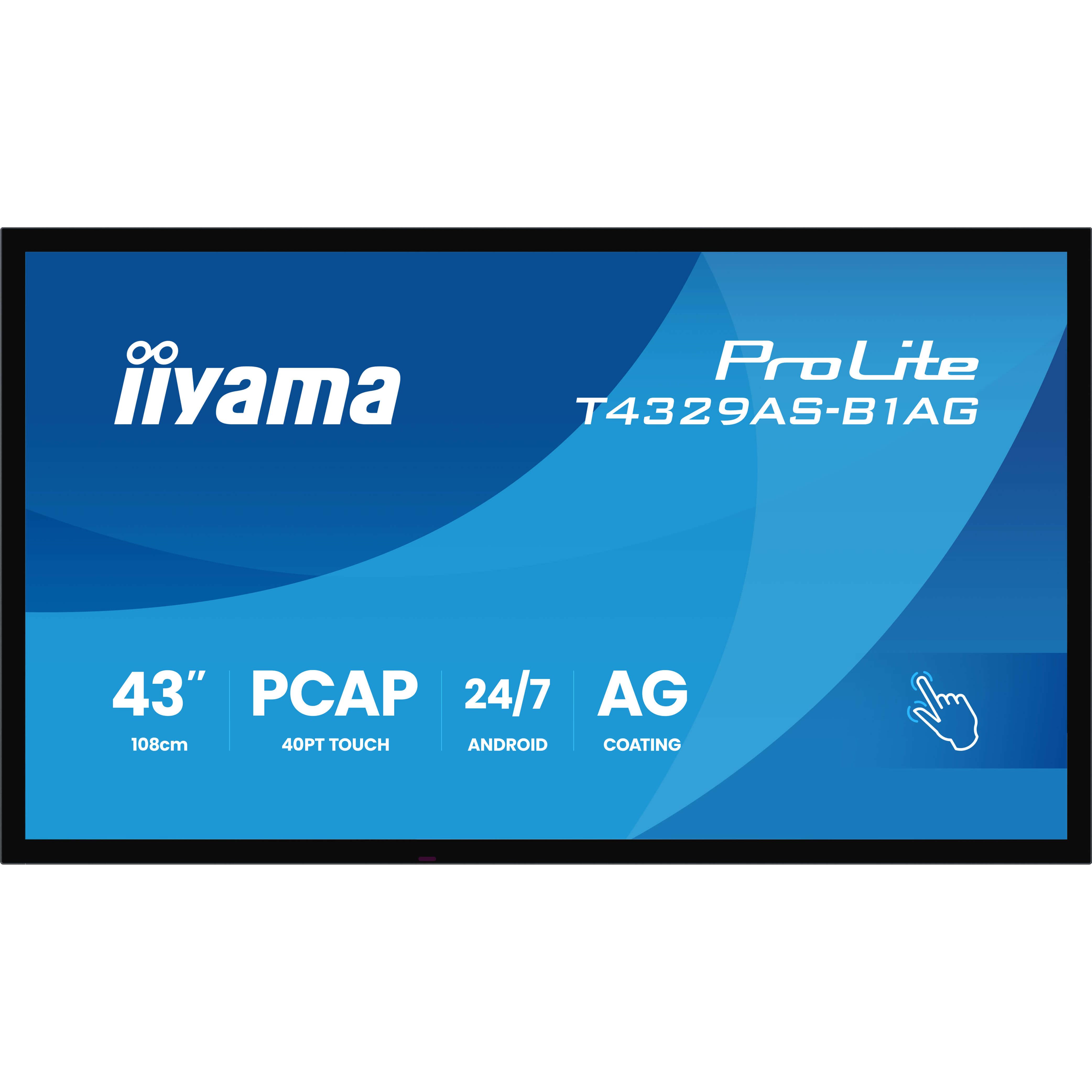 Iiyama t4329as-b1ag cran d'affichage dynamique cran plat interactif 108 cm (42.5") led wifi 500 cd/m 4k ultra hd noir cran tactile intgr dans le processeur android 24/7