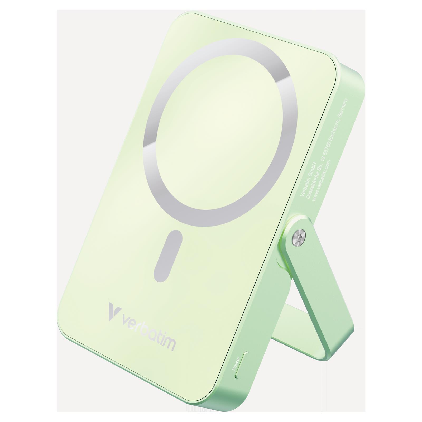 Batterie de secours externe (power bank) - Verbatim charge 'n' go magnetic wireless lithium polymre (lipo) 10000 mah recharge sans fil vert