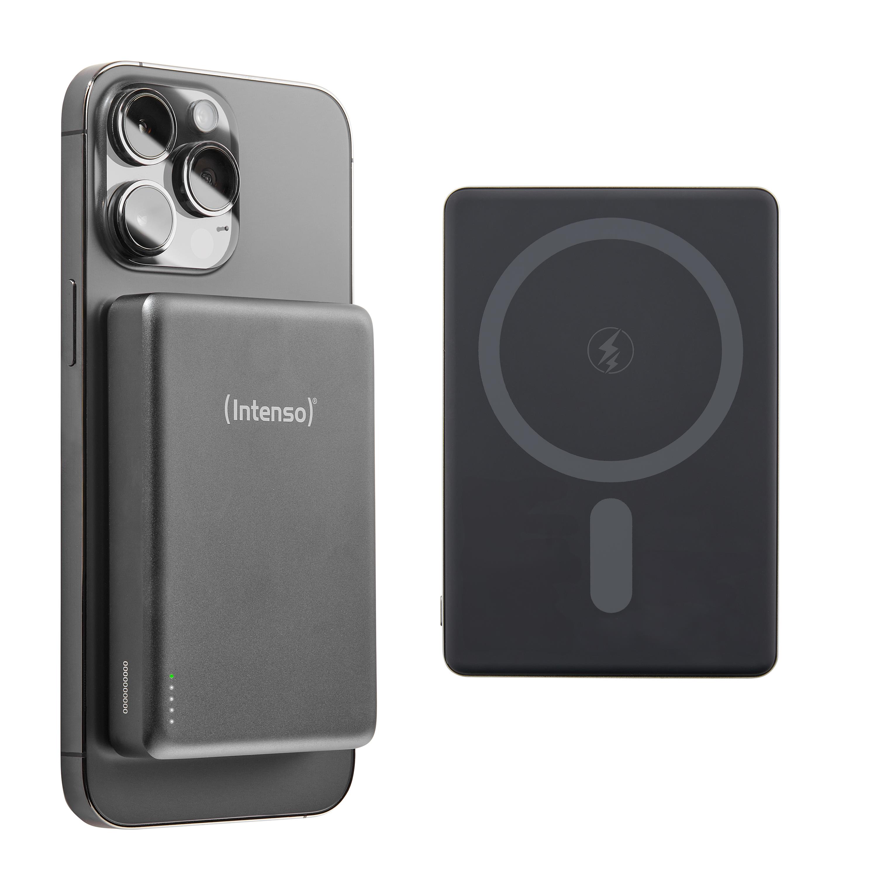 Batterie de secours externe (power bank) - Intenso batterie externe magntique mw10000 10000 mah - compatible magsafe, charge sans fil 15w, usb-c pd 20w, pour iphone & android - teste en allemagne - gris