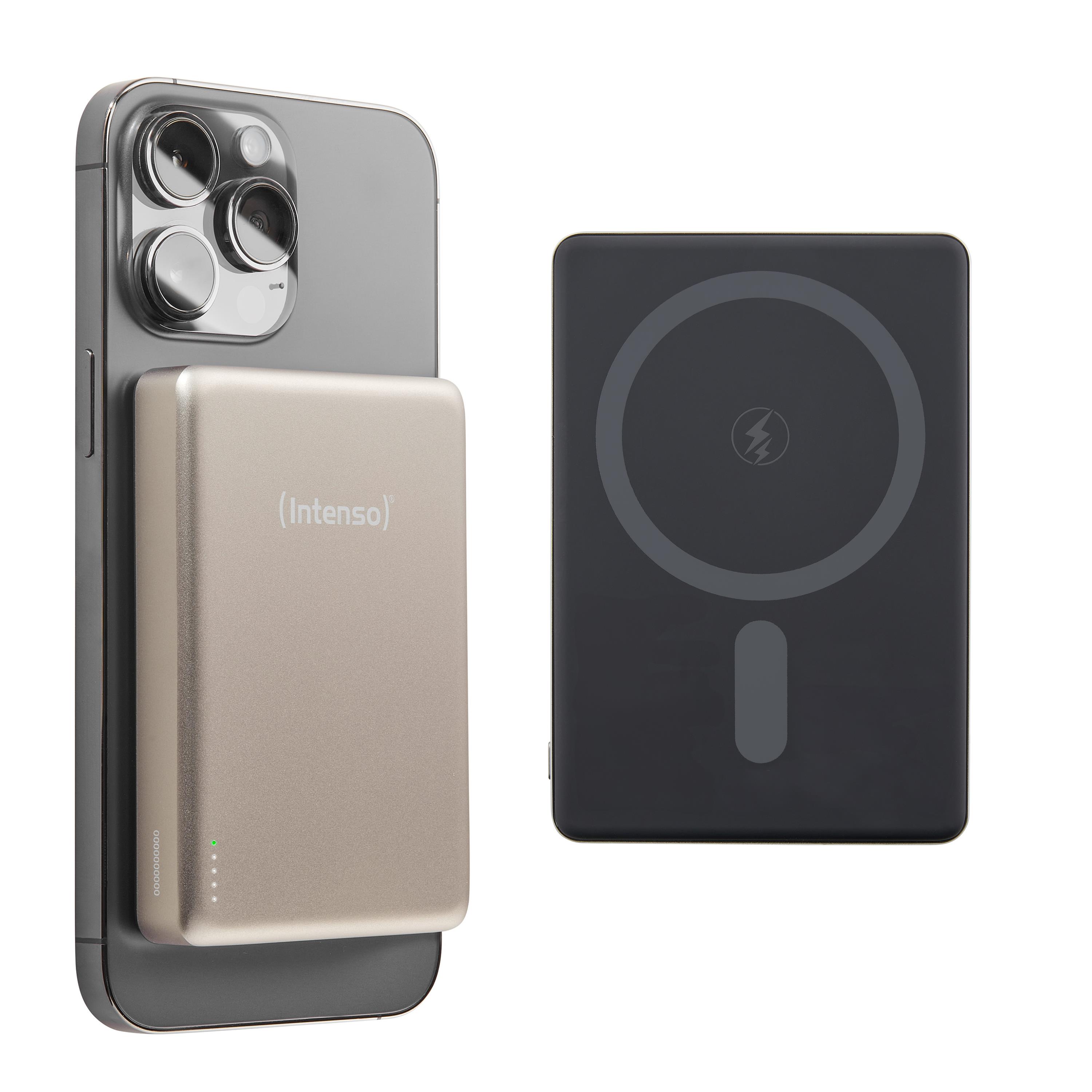 Batterie de secours externe (power bank) - Intenso batterie externe magntique mw10000 10000 mah - compatible magsafe, charge sans fil 15w, usb-c pd 20w, pour iphone & android - teste en allemagne - champagne