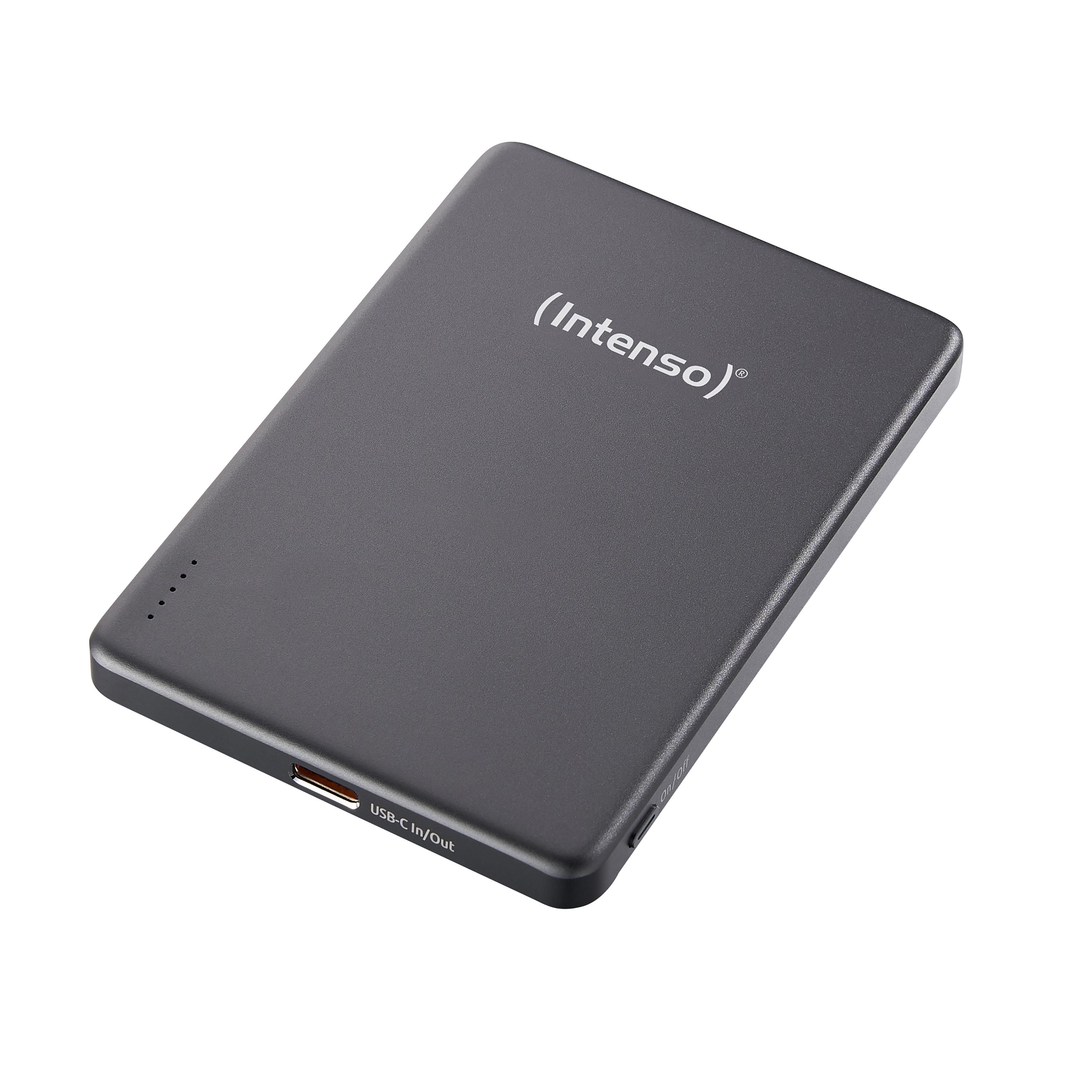 Batterie de secours externe (power bank) - Intenso batterie externe magn�tique mw5000 5000 mah - compatible magsafe, charge sans fil 15w, usb-c pd 20w, fine & compacte - test�e en allemagne - gris