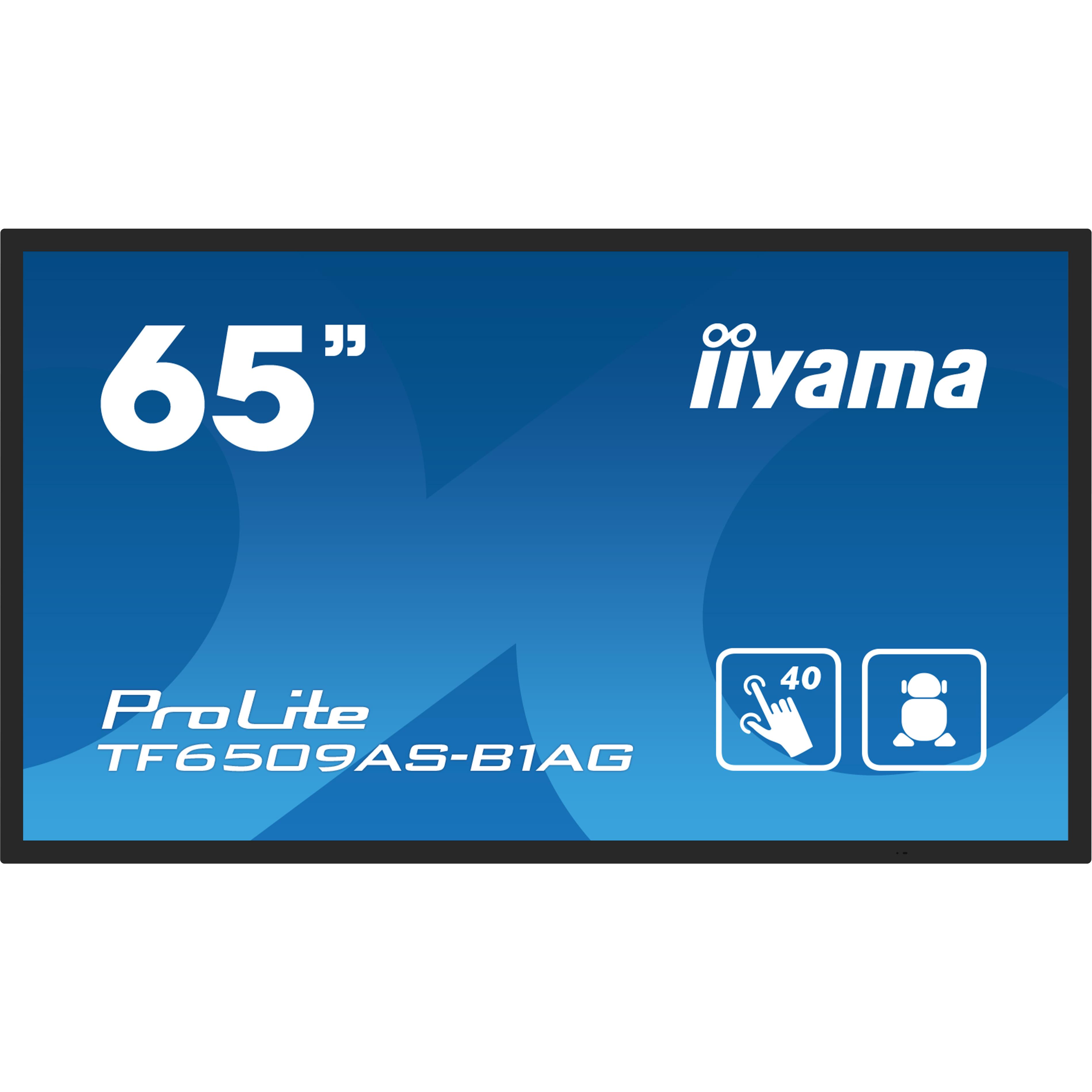 Iiyama tf6539as-b1ag cran d'affichage dynamique cran plat de signalisation numrique 163,8 cm (64.5") led 500 cd/m 4k ultra hd noir cran tactile intgr dans le processeur android 24/7