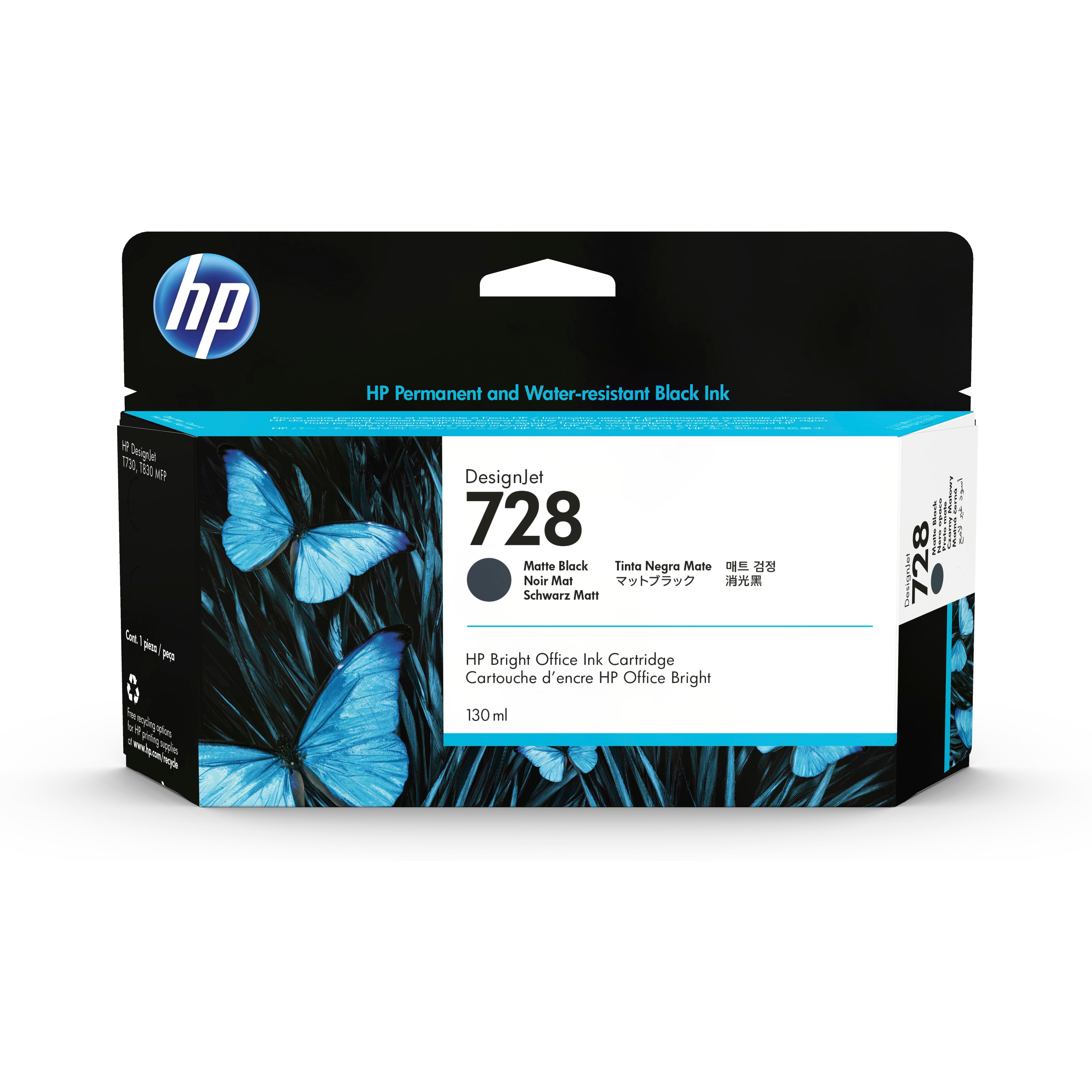 Hp cartouche d'encre noire mate designjet 728, 130 ml