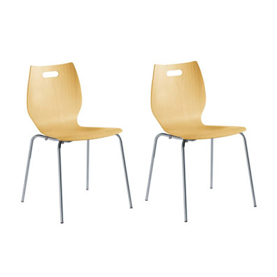 Lot de 2 chaises de restauration TIC - coque htre naturel - 4 pieds gris aluminium