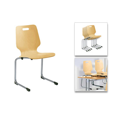 Lot de 2 chaises de restauration TIC structure appui sur table - coque htre naturel - finition gris aluminium