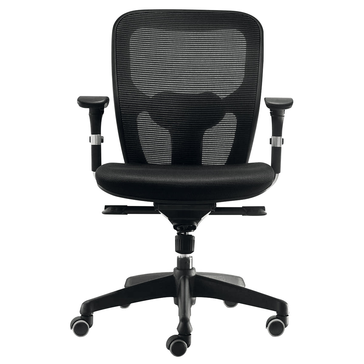 Fauteuil synchrone 5 positions - Structure Noire - Assise et dossier en rsille Noire - Accoudoirs 2D inclus - 8/12h - Garantie 5 ans