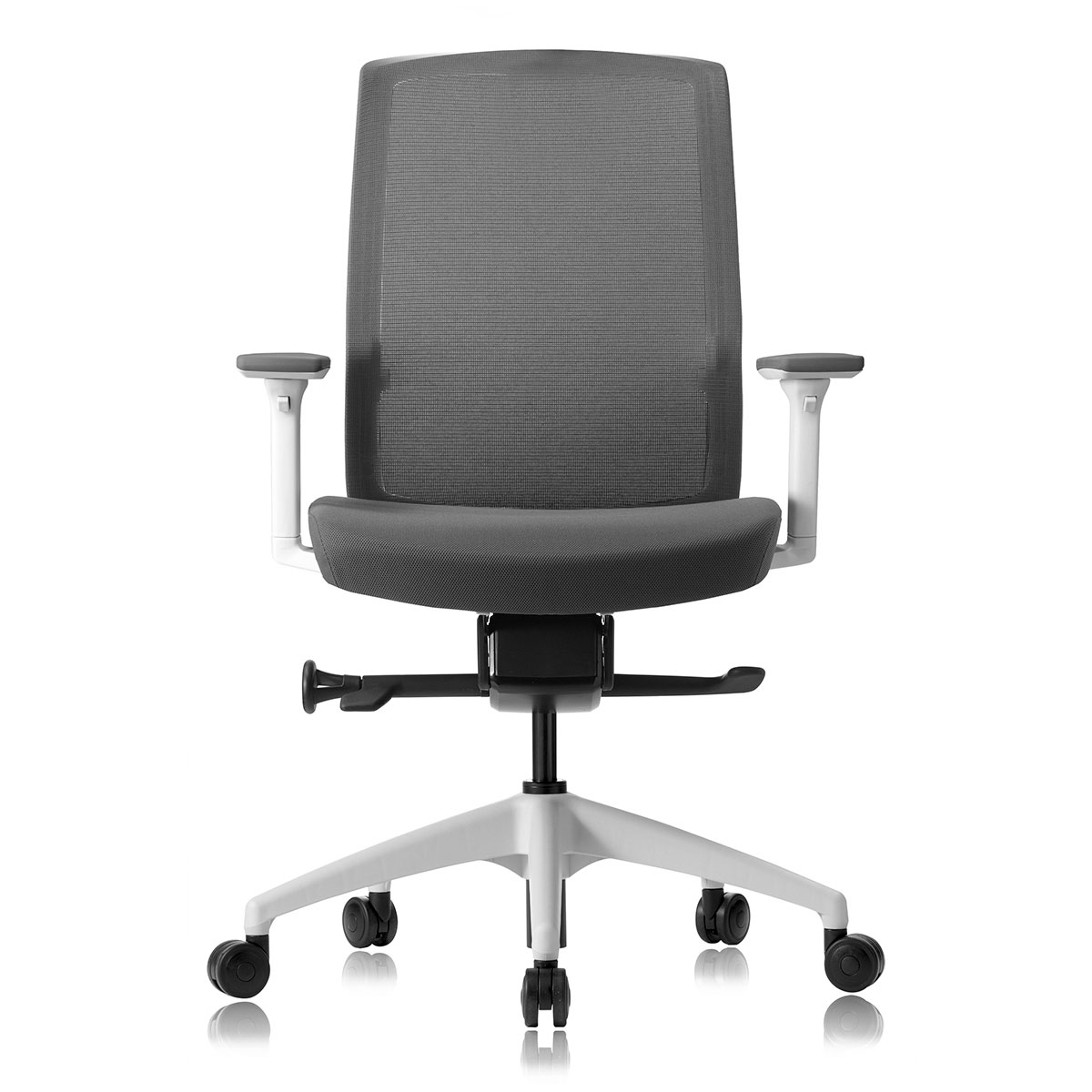 Fauteuil synchrone 4 positions - Translation d'assise -Structure Blanche - Dossier rsille Grise - Assise Tissu Gris - 8/12h - Garantie 5 ans