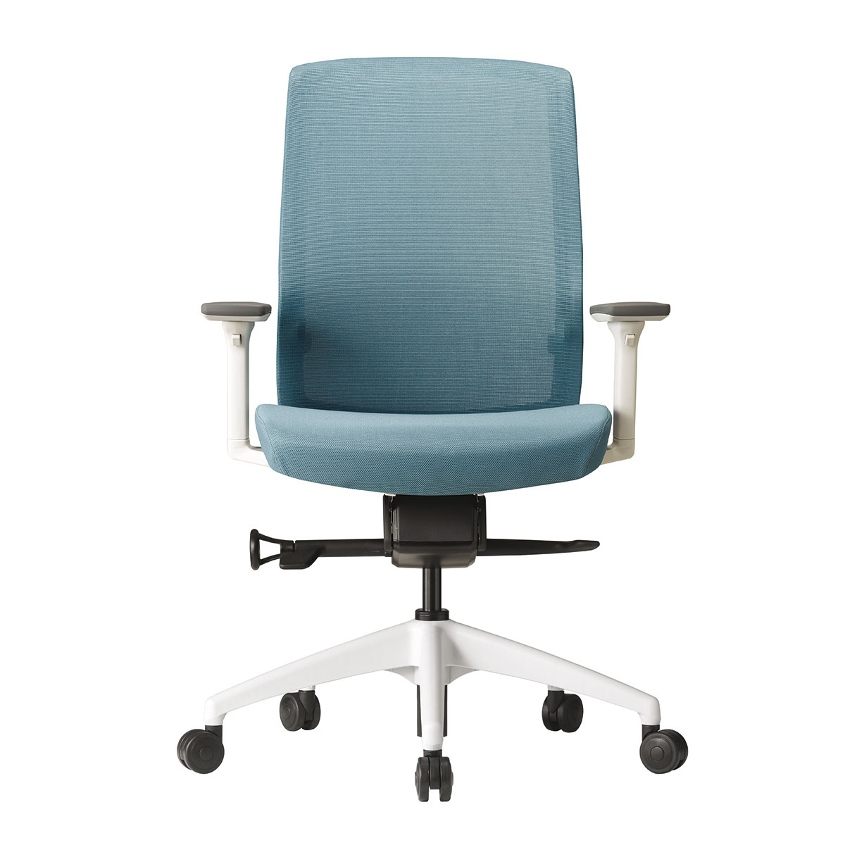 Fauteuil synchrone 4 positions -  Translation d'assise - Structure Blanche - Dossier rsille Bleue - Assise Tissu Bleu - 8/12h - Garantie 5 ans