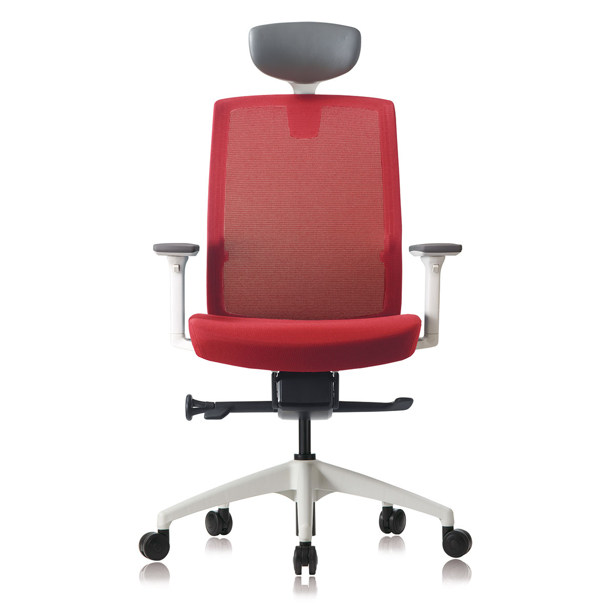 Fauteuil synchrone 4 positions - Translation d'assise - Structure Blanche - Dossier rsille Rouge - Assise Tissu Rouge - 8/12h - Garantie 5 ans
