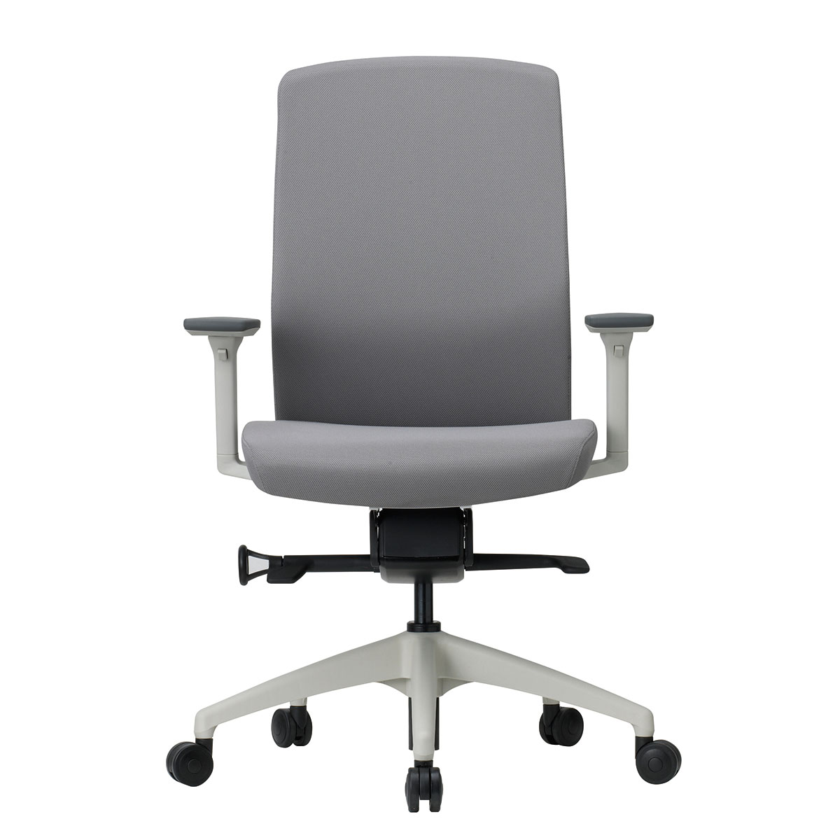 Fauteuil synchrone 4 positions  - Translation d'assise - Structure Blanche - Assise et dossier Tissu Gris - 8/12h - Garantie 5 ans