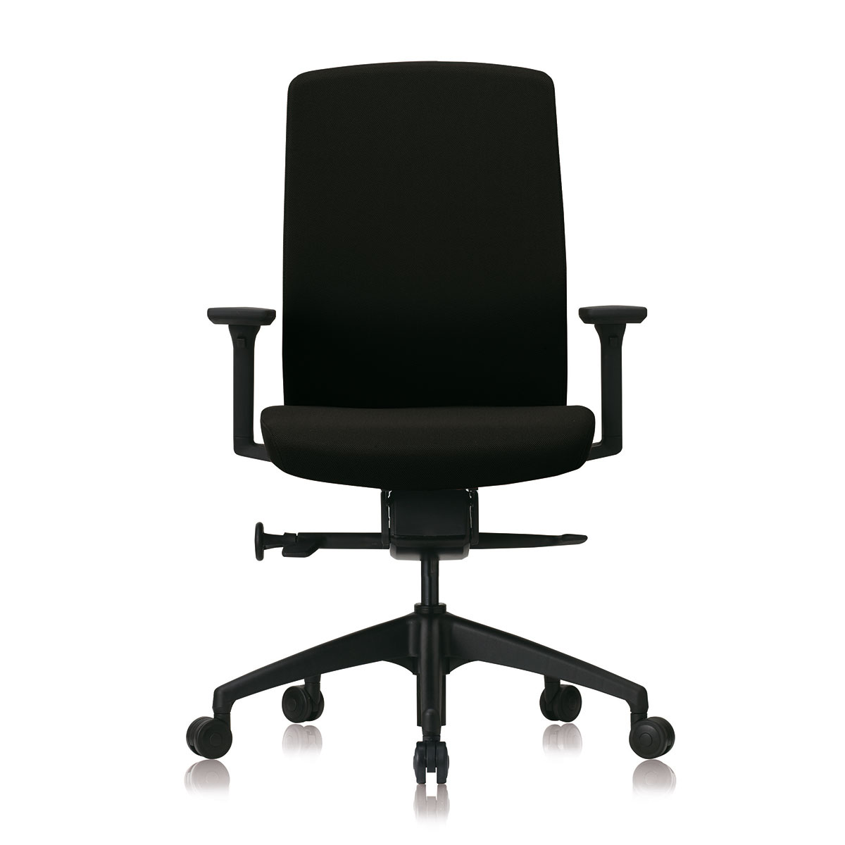 Fauteuil synchrone 4 positions  - Translation d'assise - Structure Noire - Assise et dossier Tissu Noir - 8/12h - Garantie 5 ans