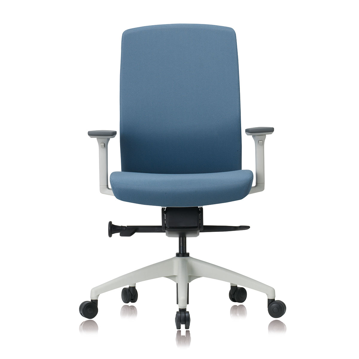 Fauteuil synchrone 4 positions -  Translation d'assise - Structure Blanche - Assise et dossier Tissu Bleu - 8/12h - Garantie 5 ans