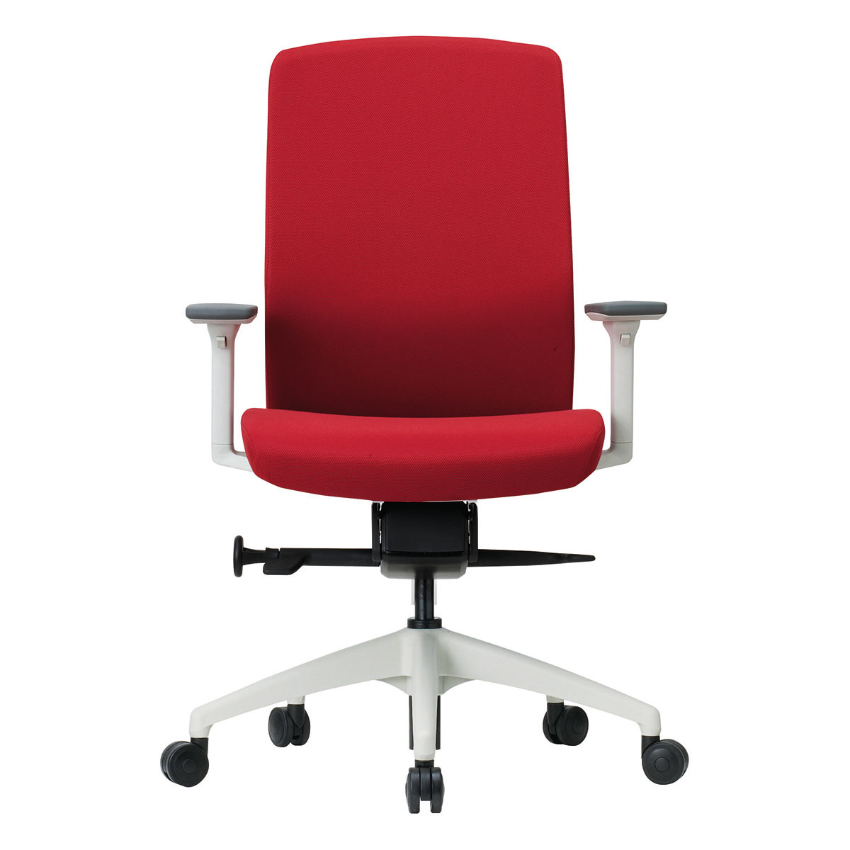 Fauteuil synchrone 4 positions  - Translation d'assise - Structure Blanche - Assise et dossier Tissu Rouge - 8/12h - Garantie 5 ans